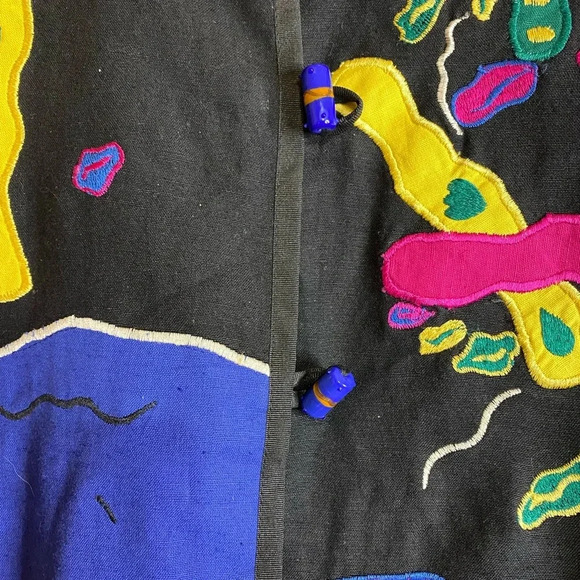 Indigo Moon Patchwork Embroidered Jacket, Black, Multicolor, Size L - Picture 3 of 3